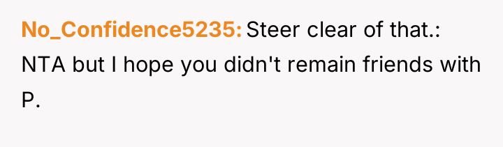 No_Confidence5235 Steer clear of that.: NTA but I hope you...