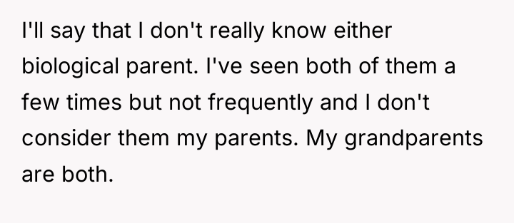 I'll say that I don't really know either biological parent....