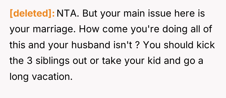 [deleted] NTA. But your main issue here is your marriage....