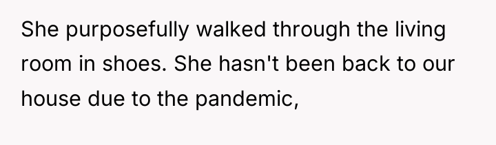 She purposefully walked through the living room in shoes. She...