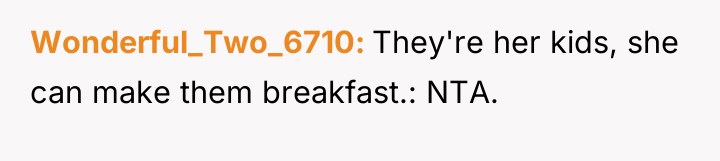 Wonderful_Two_6710 They're her kids, she can make them breakfast.: NTA.