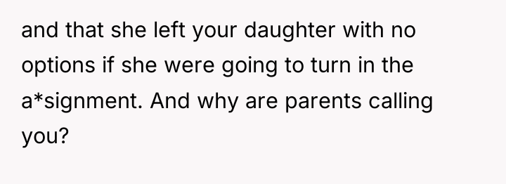 and that she left your daughter with no options if...