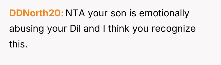 DDNorth20 NTA your son is emotionally abusing your Dil and...
