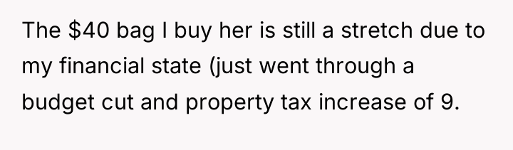 The $40 bag I buy her is still a stretch...