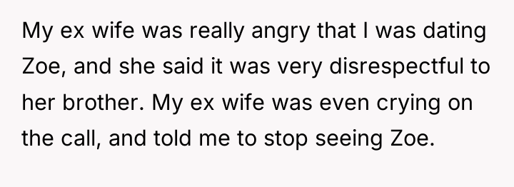 My ex wife was really angry that I was dating...
