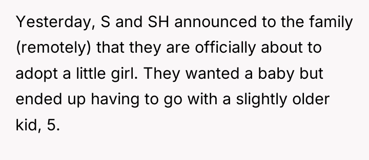 Yesterday, S and SH announced to the family (remotely) that...