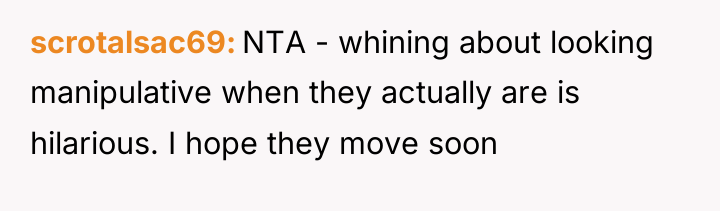 scrotalsac69 NTA - whining about looking manipulative when they actually...
