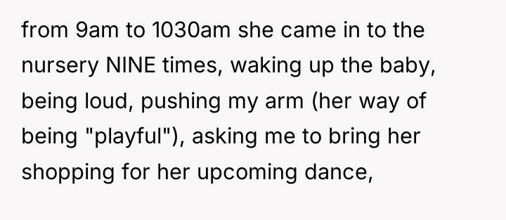 from 9am to 1030am she came in to the nursery...