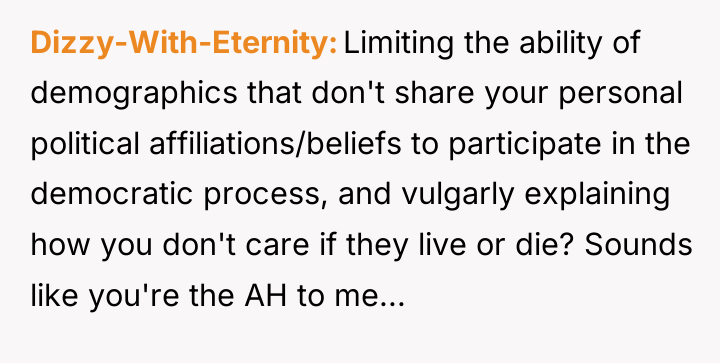 Dizzy-With-Eternity Limiting the ability of demographics that don't share your...