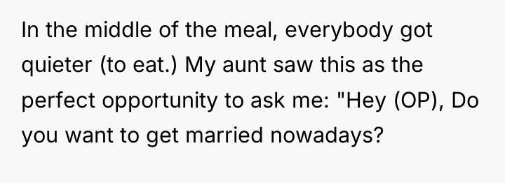 In the middle of the meal, everybody got quieter (to...