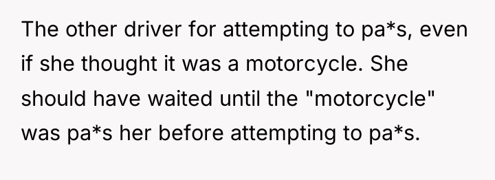 The other driver for attempting to pa*s, even if she...