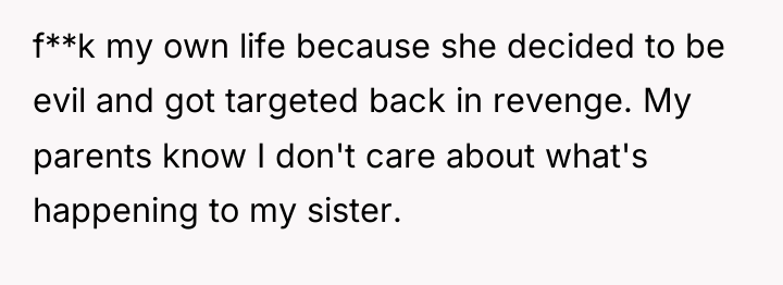 f**k my own life because she decided to be evil...