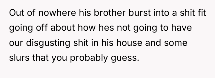 Out of nowhere his brother burst into a shit fit...
