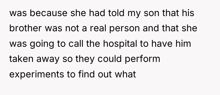 was because she had told my son that his brother...
