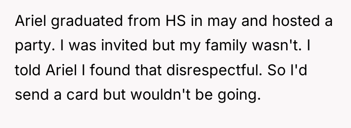 Ariel graduated from HS in may and hosted a party....