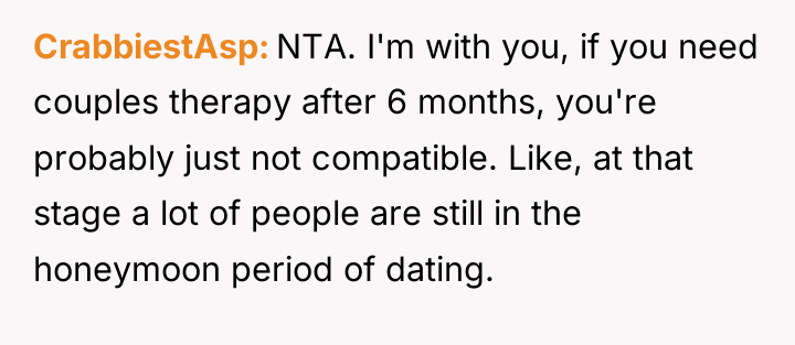 CrabbiestAsp NTA. I'm with you, if you need couples therapy...