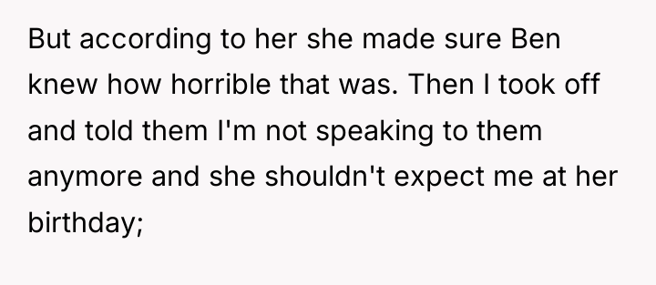 But according to her she made sure Ben knew how...