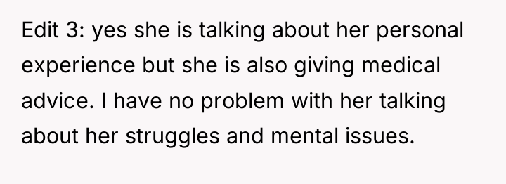 Edit 3: yes she is talking about her personal experience...