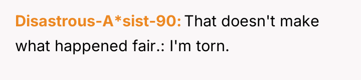 Disastrous-A*sist-90 That doesn't make what happened fair.: I'm torn.