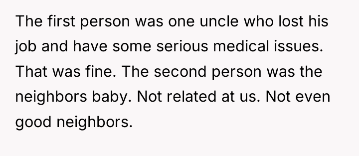 The first person was one uncle who lost his job...