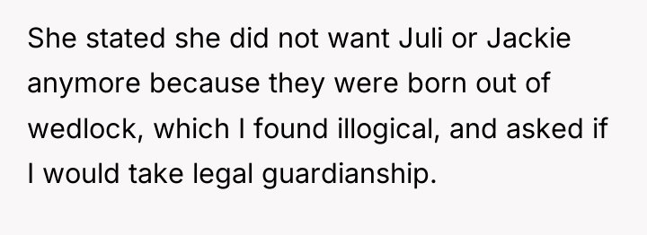 She stated she did not want Juli or Jackie anymore...