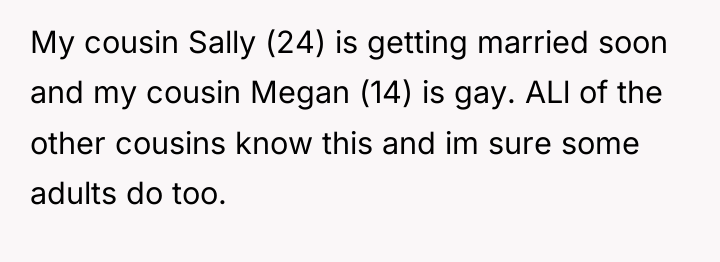 My cousin Sally (24) is getting married soon and my...
