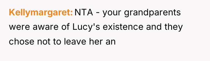 Kellymargaret NTA - your grandparents were aware of Lucy's existence...