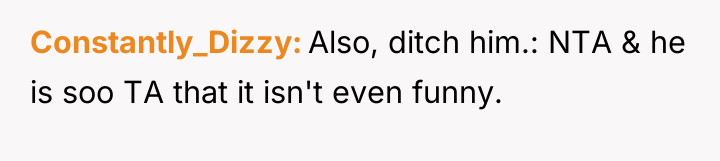 Constantly_Dizzy Also, ditch him.: NTA & he is soo TA...