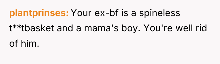 plantprinses Your ex-bf is a spineless t**tbasket and a mama's...