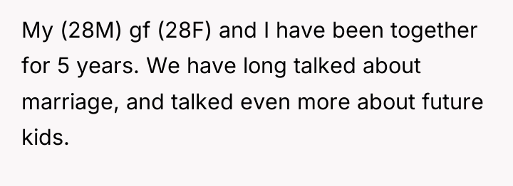 My (28M) gf (28F) and I have been together for...