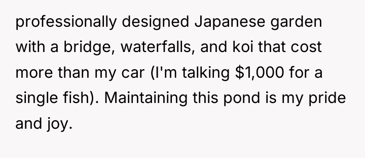 professionally designed Japanese garden with a bridge, waterfalls, and koi...