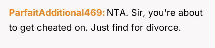 ParfaitAdditional469 NTA. Sir, you're about to get cheated on. Just...