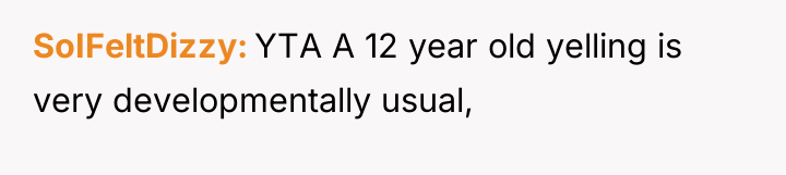 SoIFeltDizzy YTA A 12 year old yelling is very developmentally...