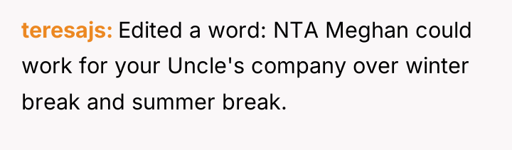 teresajs Edited a word: NTA Meghan could work for your...