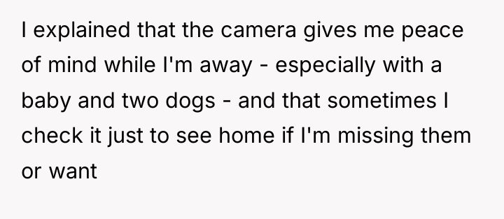 I explained that the camera gives me peace of mind...