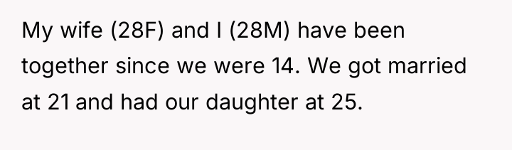 My wife (28F) and I (28M) have been together since...