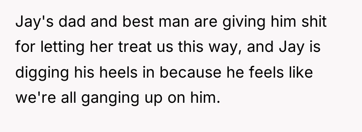 Jay's dad and best man are giving him shit for...