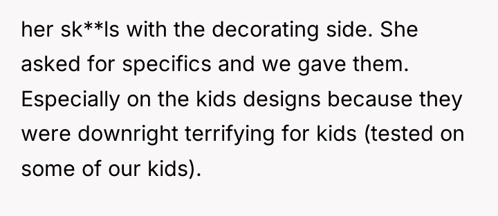 her sk**ls with the decorating side. She asked for specifics...