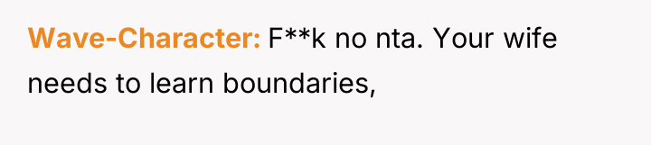Wave-Character F**k no nta. Your wife needs to learn boundaries,