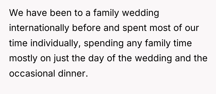We have been to a family wedding internationally before and...