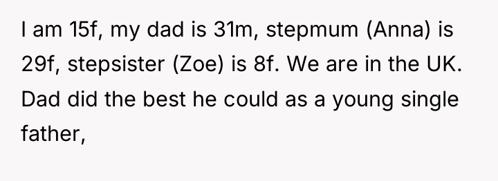 I am 15f, my dad is 31m, stepmum (Anna) is...
