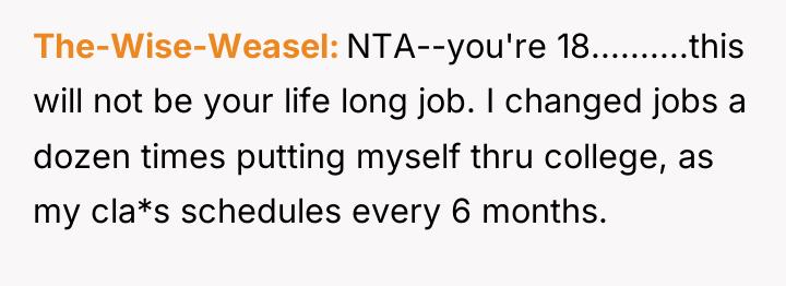 The-Wise-Weasel NTA--you're 18..........this will not be your life long job....