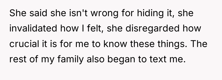 She said she isn't wrong for hiding it, she invalidated...