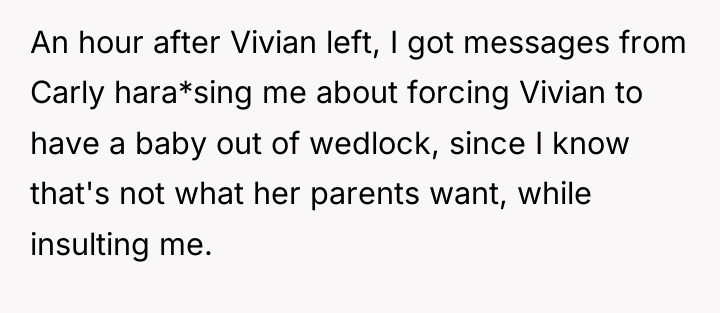 An hour after Vivian left, I got messages from Carly...