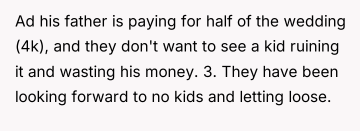 Ad his father is paying for half of the wedding...