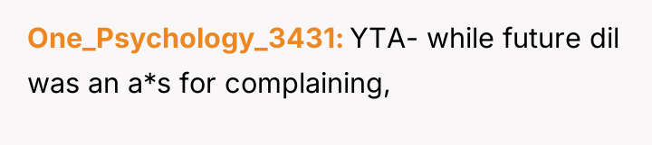 One_Psychology_3431 YTA- while future dil was an a*s for complaining,