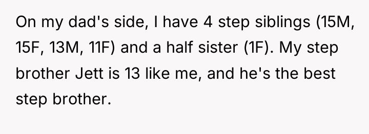 On my dad's side, I have 4 step siblings (15M,...