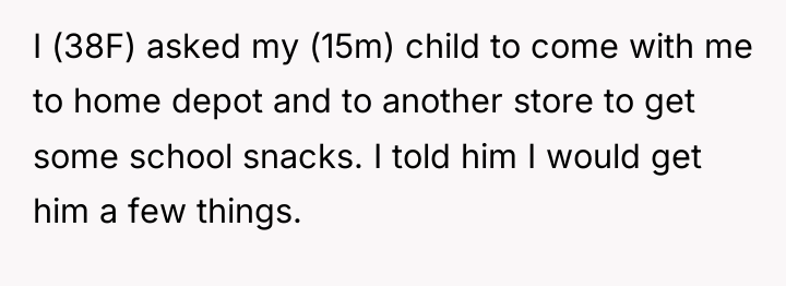 I (38F) asked my (15m) child to come with me...