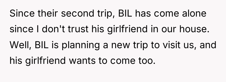 Since their second trip, BIL has come alone since I...