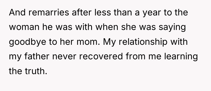 And remarries after less than a year to the woman...